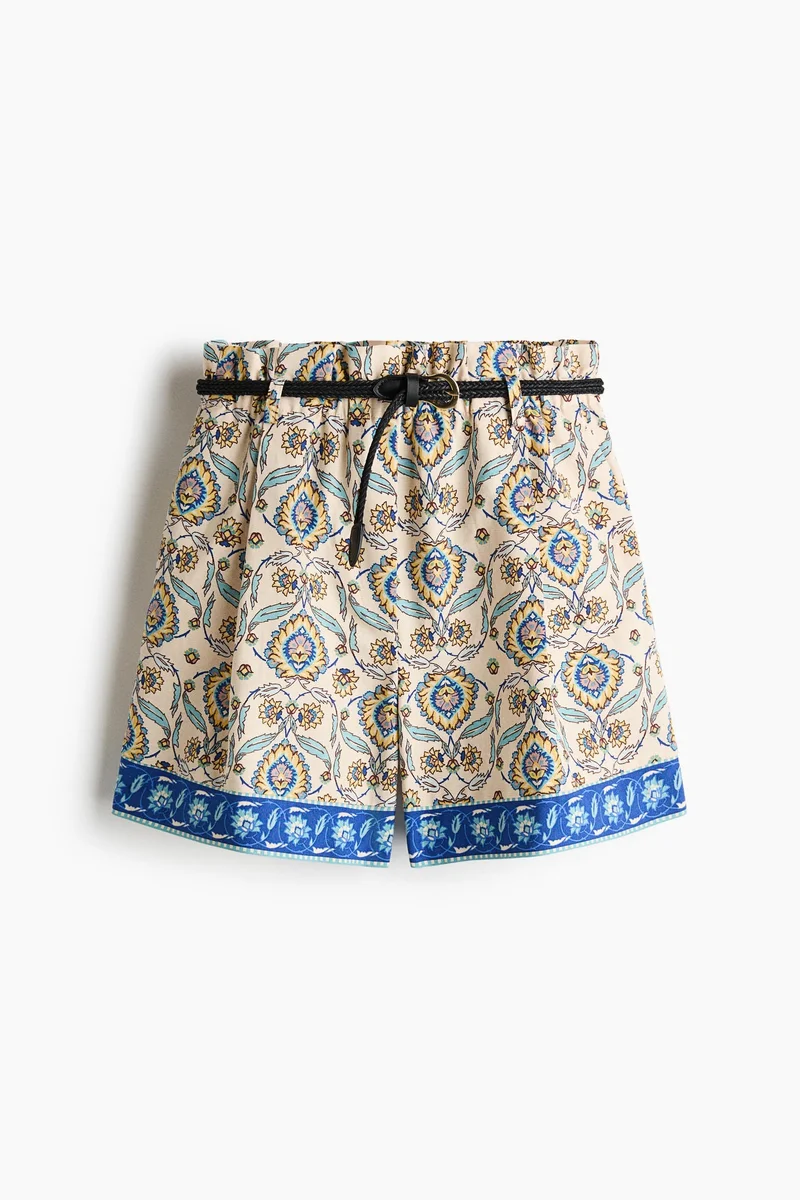 H&M Belted linen-blend shorts